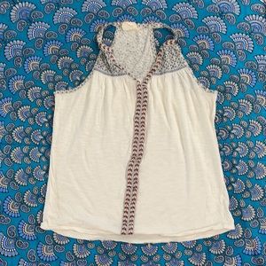 Cream, blue and red halter top